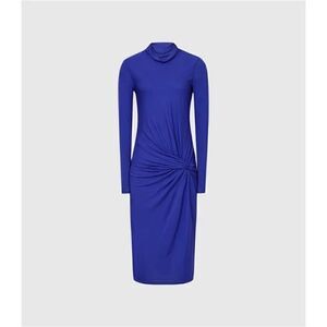 $330 New REISS BLUE FREYA TWIST FRONT MIDI BODYCON DRESS - SIZE 6